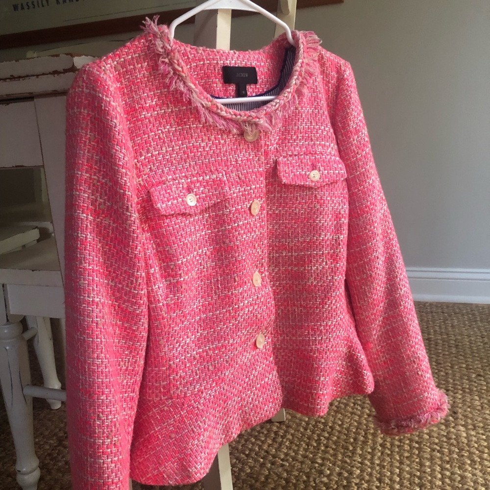 New: J Crew Peplum Lady Jacket in Fuchsia Tweed. Size 12